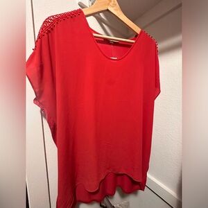 Red split sleeve Loft polyester blouse. XL